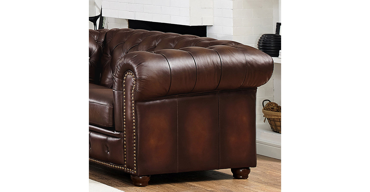 Albany Leather Sofa Collection, Caramel Brown
